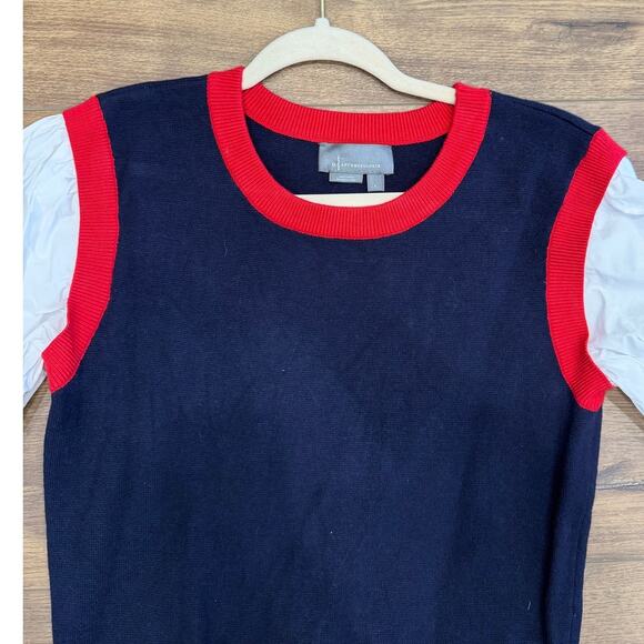 Anthropologie Layered Poplin Sweater Top in Navy Blue size Large - Picture 6 of 9